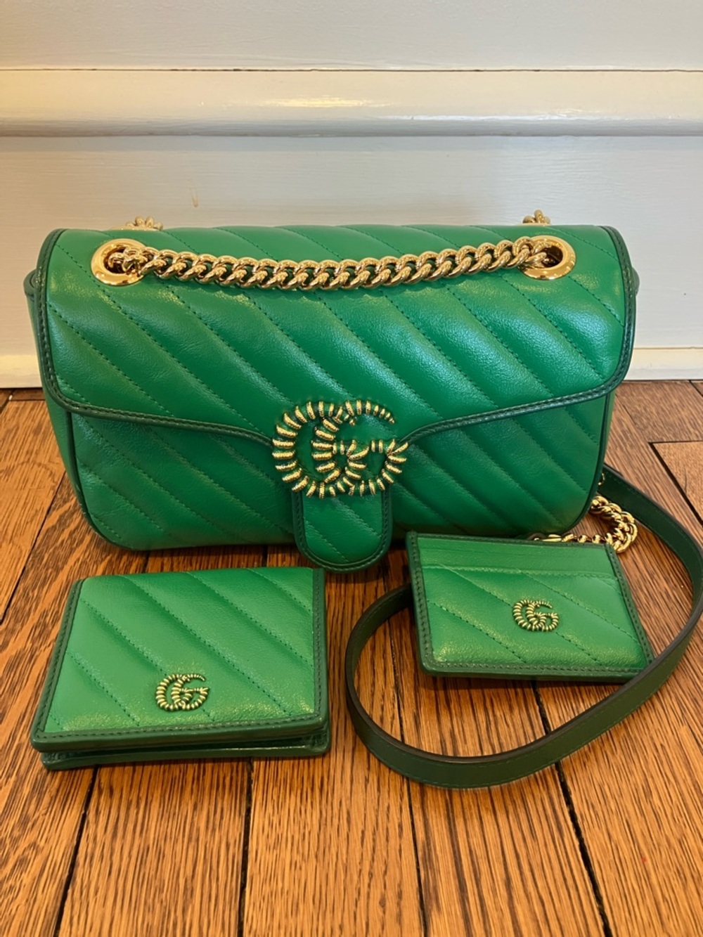 Gucci GG Marmont Leather Shoulder Bag, Card Case, and Card Wallet